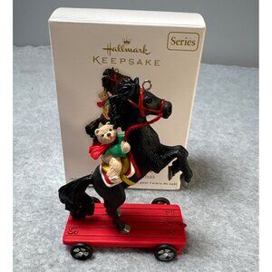 Hallmark Keepsake 2012 Holiday Ornament Black Horse & Teddy Bear on Red Wagon